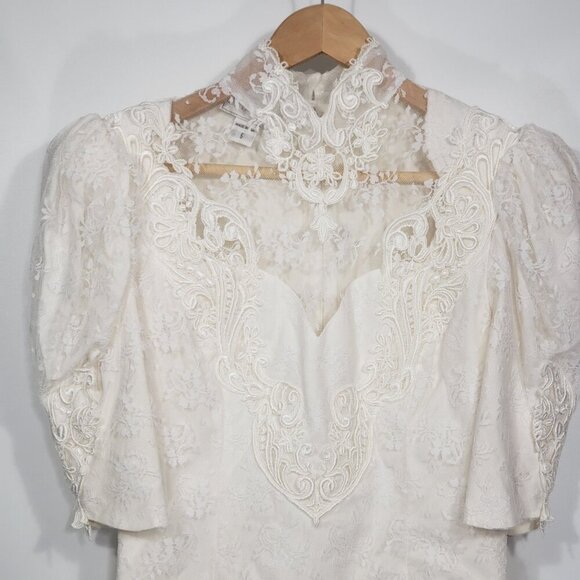Vintage Scott McClintock White Formal Lace Gown Lined Floral pattern Size 6 - Picture 3 of 11